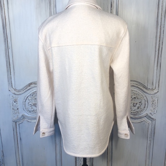 OAK & FORT Thick Rayon Wool Blend Long Sleeve Pointed Collar Button Down Shacket - Picture 10 of 15